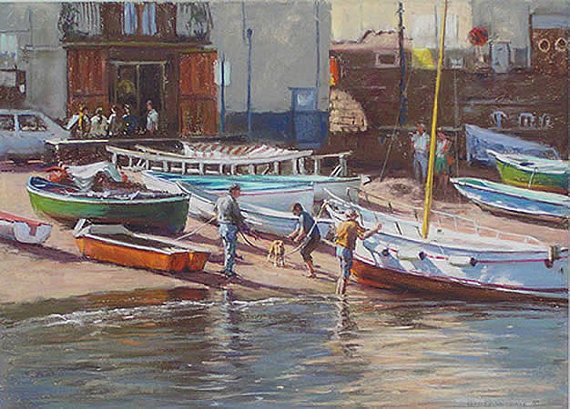Busy Piccolo Marina Italy - Pastel Painting