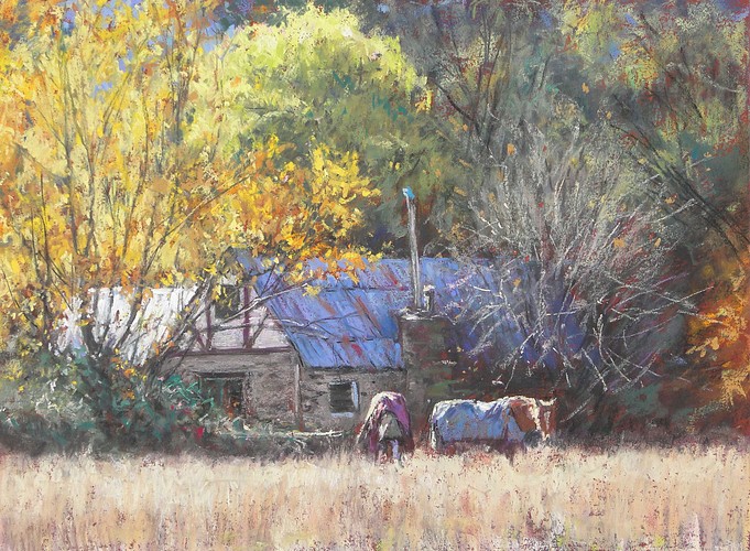 Catching the Autumn Light Harrietville - Pastel Painting